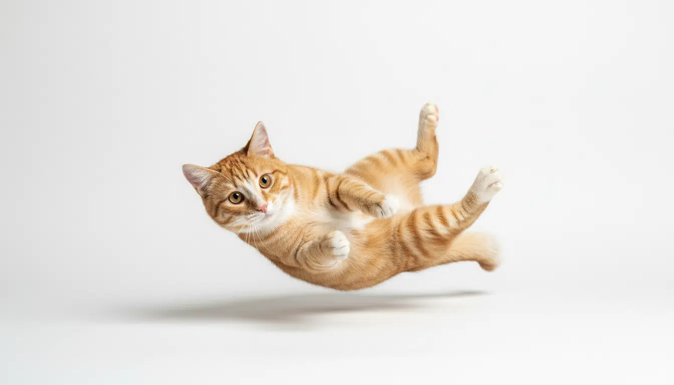 Chat en chute libre se retournant sur ses pattes