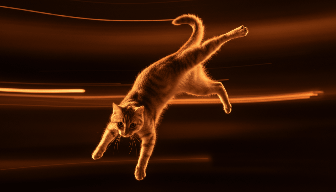 Chat en rotation dans les airs pendant une chute