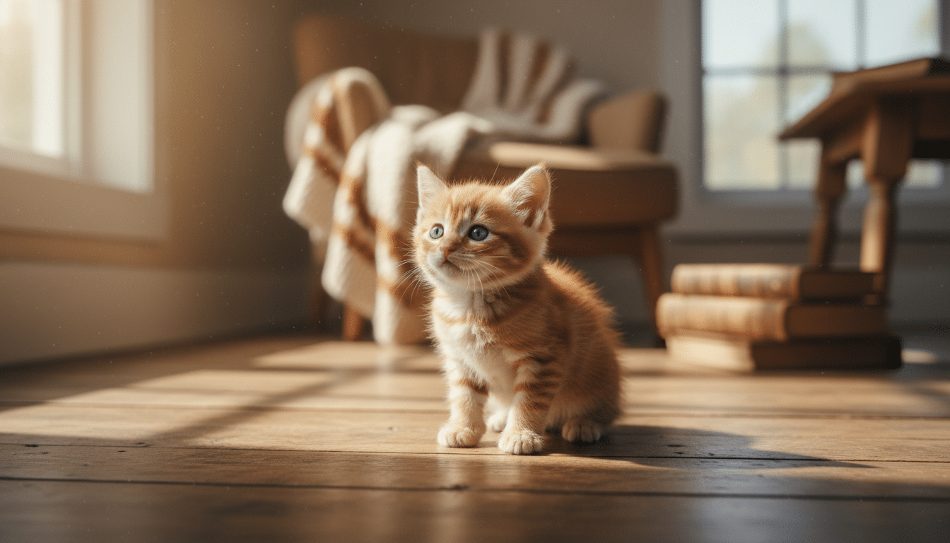 Chaton de quelques semaines assis sur le sol