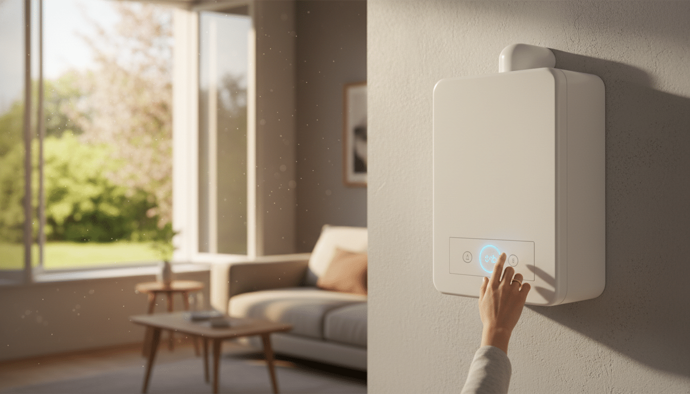 Main sur le panneau de commande d'une chaudière murale