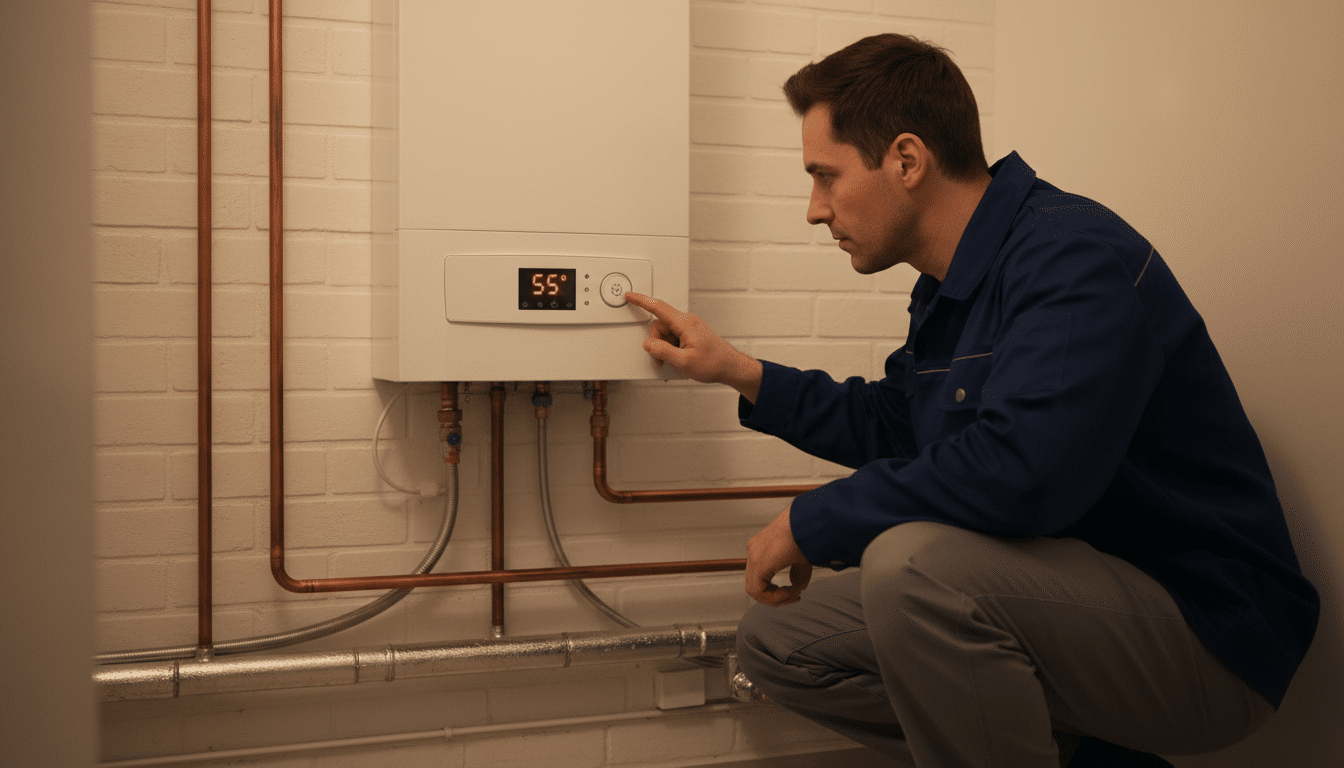 Réglage de la température de départ sur l'écran d'une chaudière