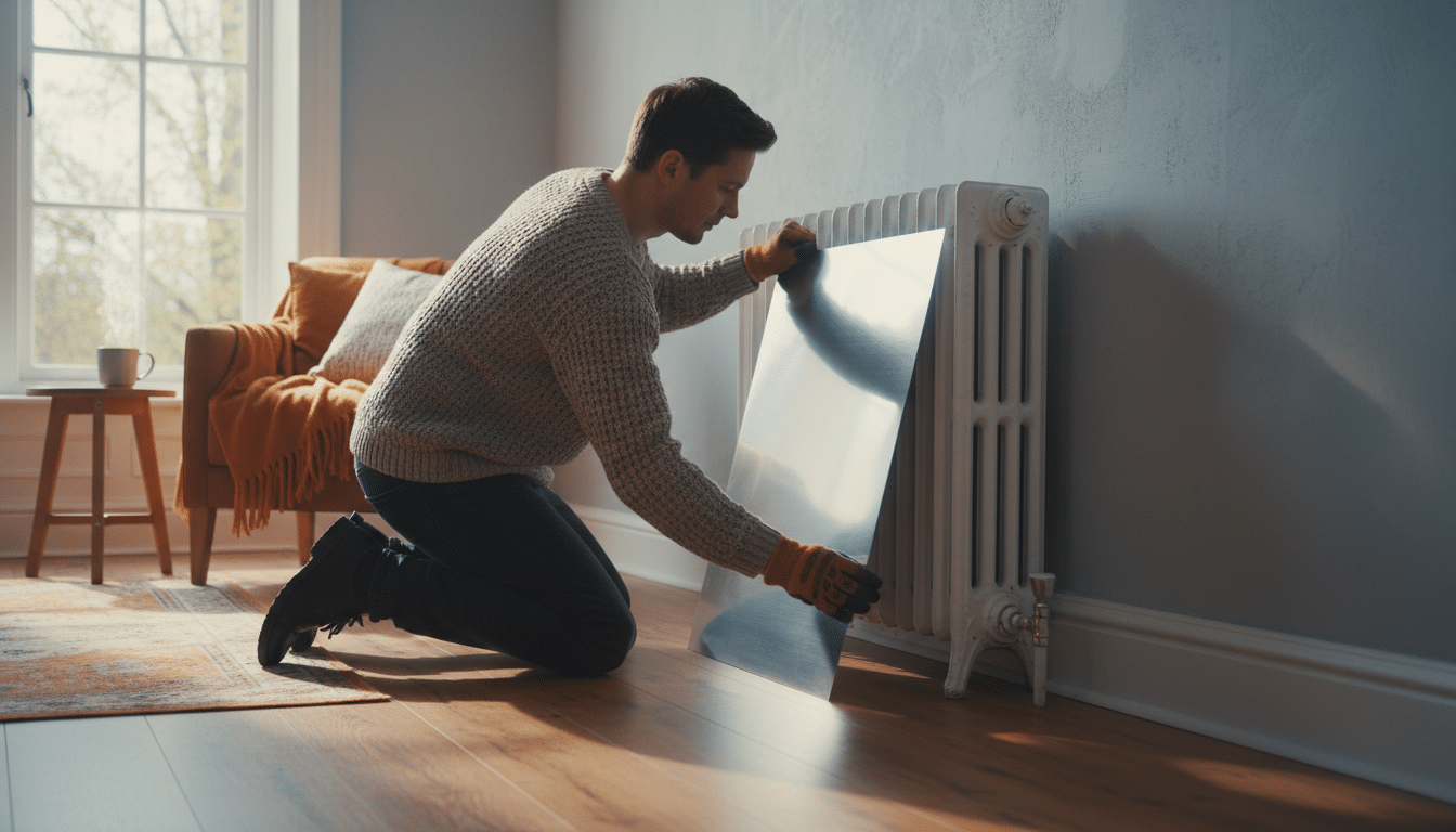 Installation d'un panneau réflecteur derrière un radiateur