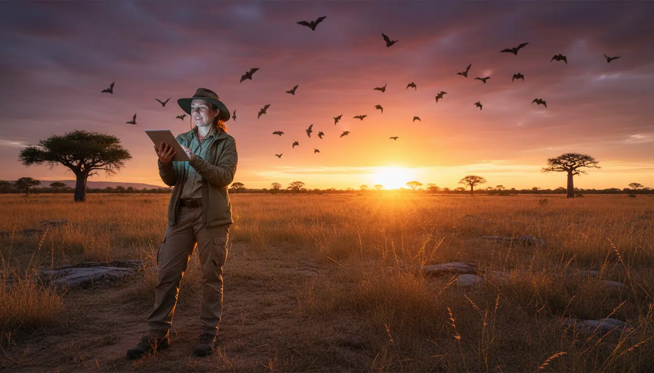 Scientifique sur le terrain en Afrique de l'Est au coucher du soleil