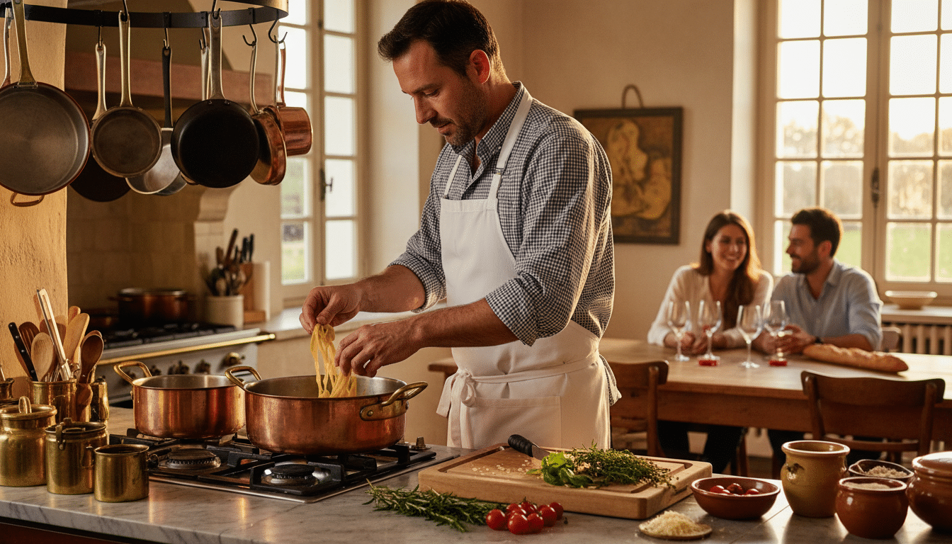 Chef cuisinier préparant un repas à domicile
