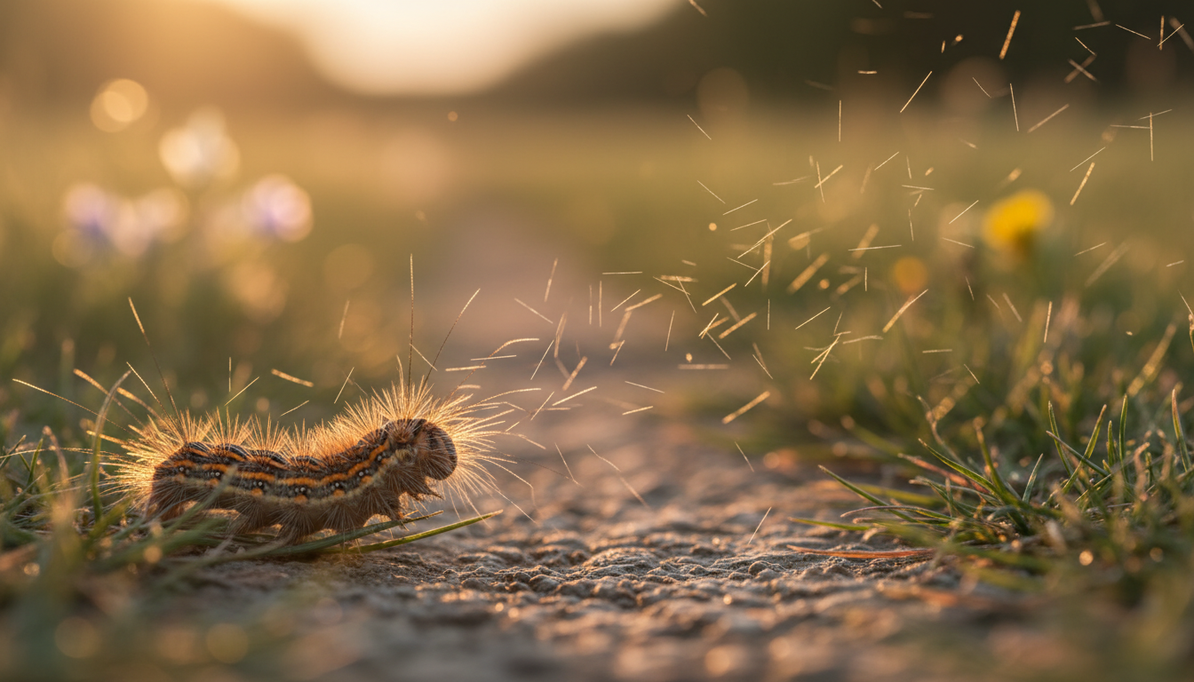Poils urticants microscopiques de chenille processionnaire en suspension