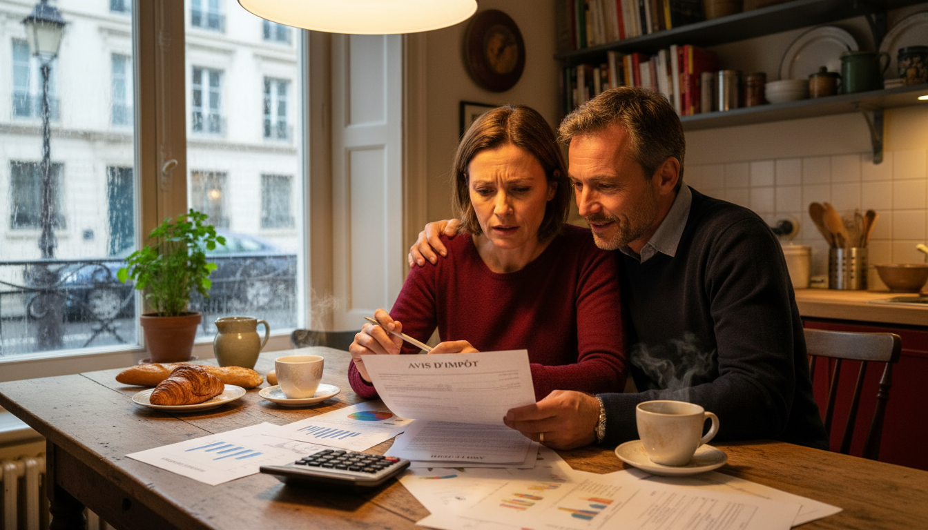 Couple vérifiant son avis d'imposition à la maison