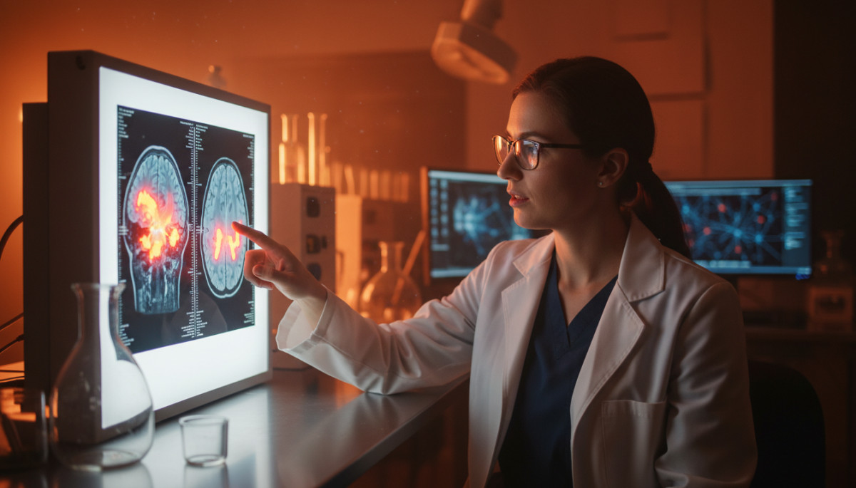 Chercheur examinant les zones du cerveau liées au langage