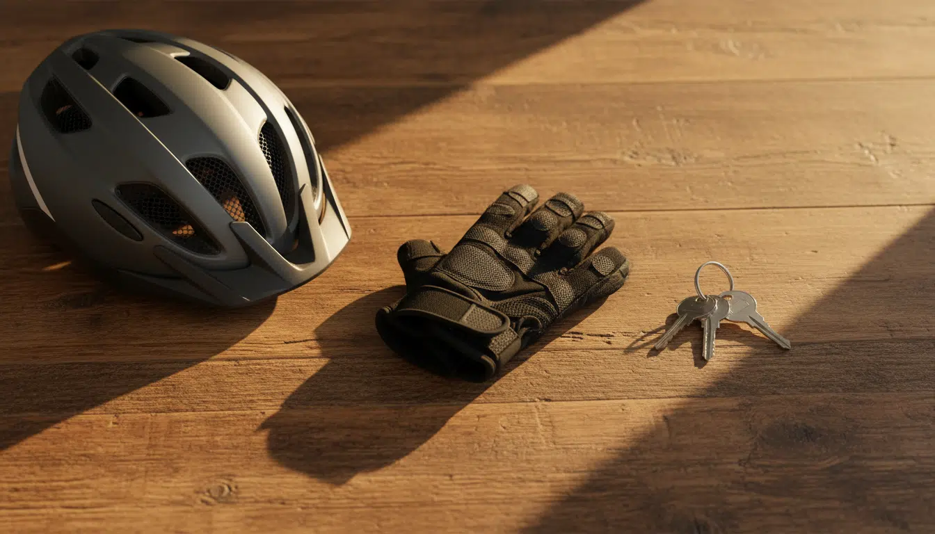 Paire de gants vélo avec fermeture scratch posée sur une table
