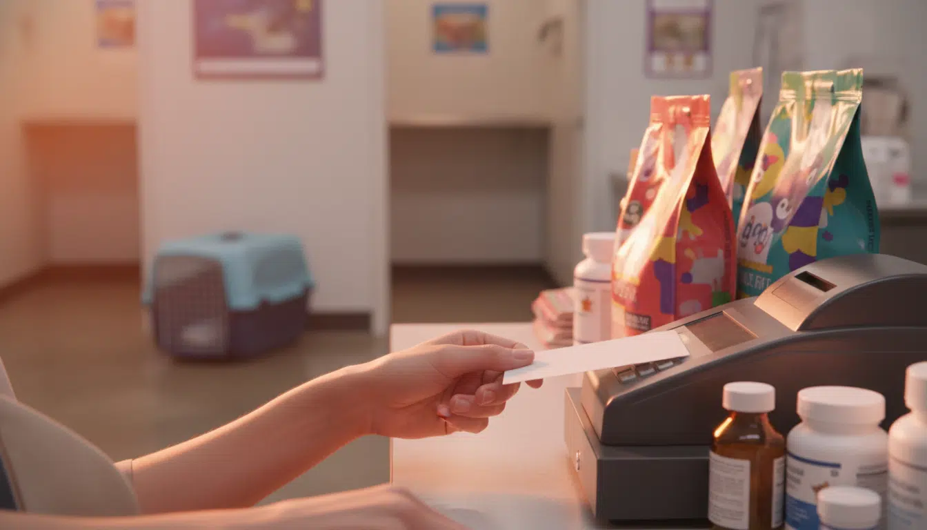 Paiement de frais vétérinaires au comptoir d'une clinique