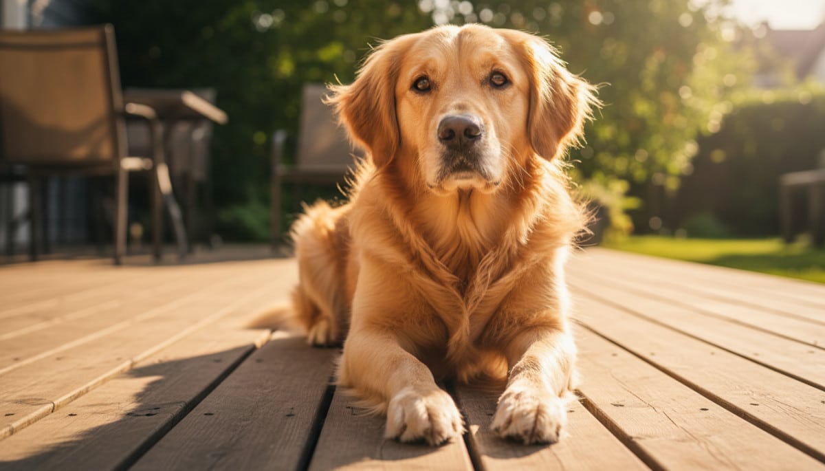 chien golden retriever montrant ses coussinets par chaleur