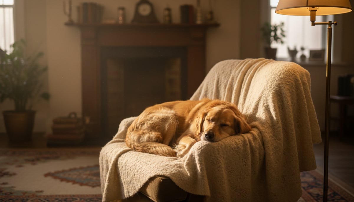 Chien qui rêve en remuant les pattes pendant le sommeil