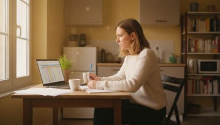 Chloé kinésithérapeute vérifie son budget mensuel à Angers