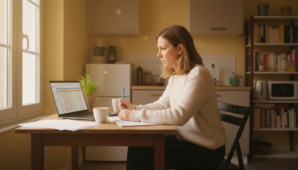 Chloé kinésithérapeute vérifie son budget mensuel à Angers