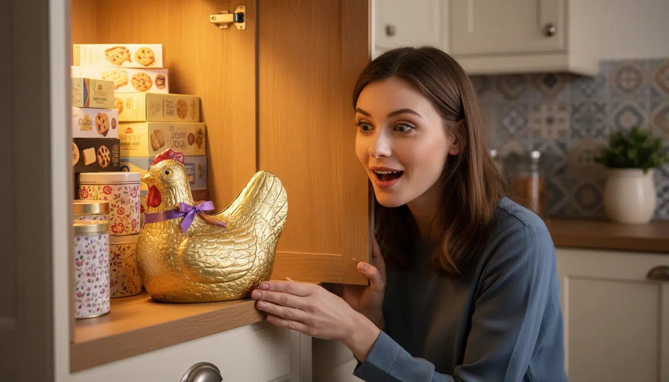 Poule en chocolat retrouvée dans un placard de cuisine