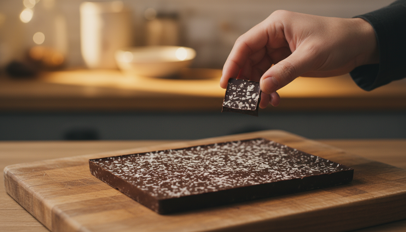 Tablette de chocolat blanchie par la cristallisation du beurre de cacao