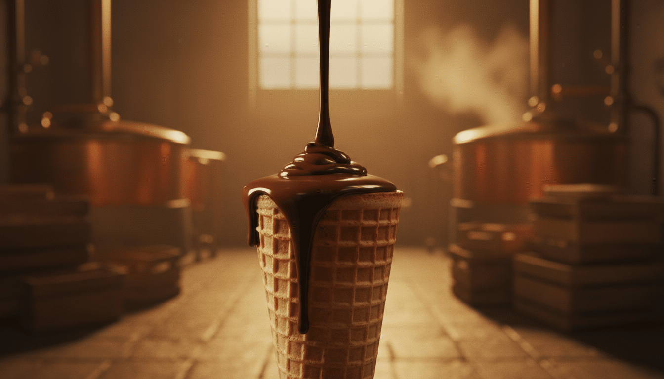 Chocolat versé au fond d'un cône gaufré