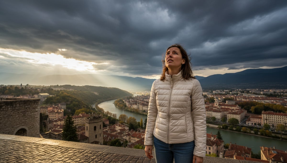 Ciel orageux menaçant sur la vallée du Rhône en fin d'après-midi