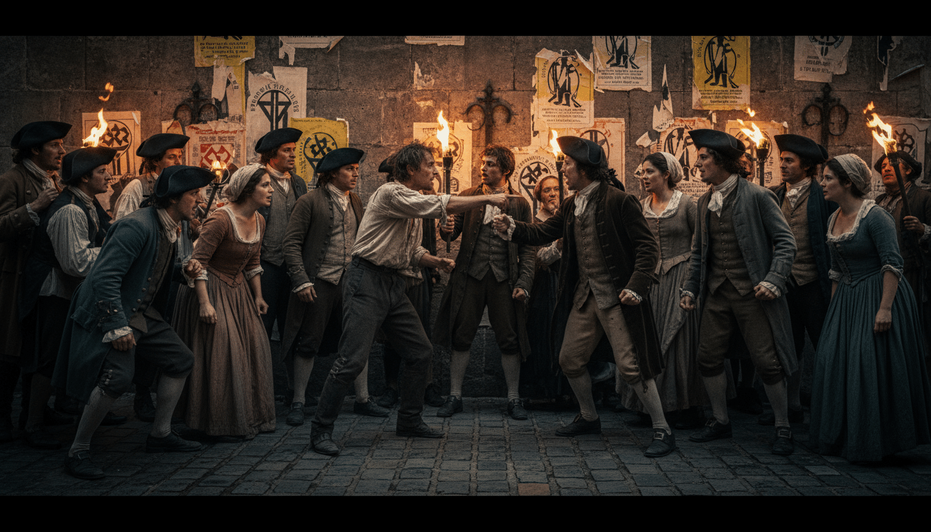 Citoyens révolutionnaires débattant dans les rues de Paris