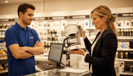 Cliente réclamant remboursement au vendeur en magasin
