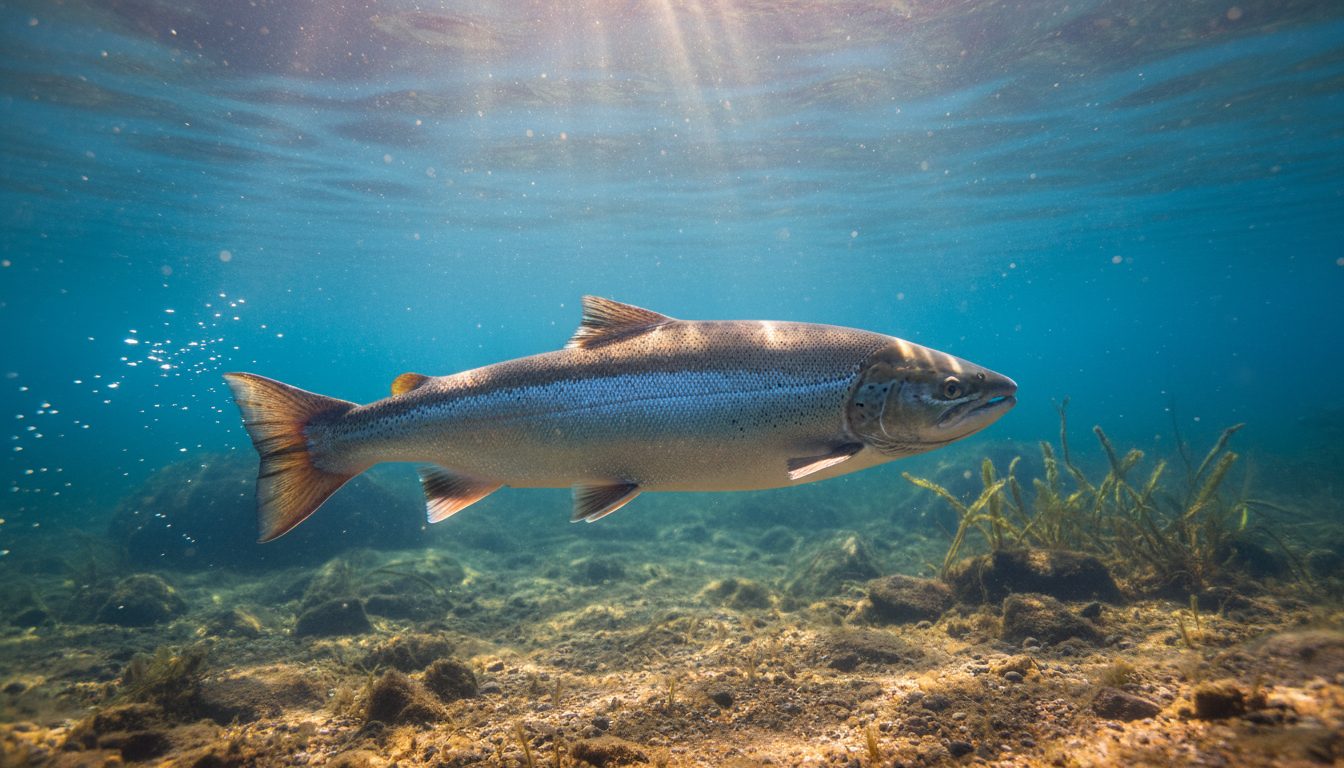 Saumon atlantique nageant dans un lac suédois