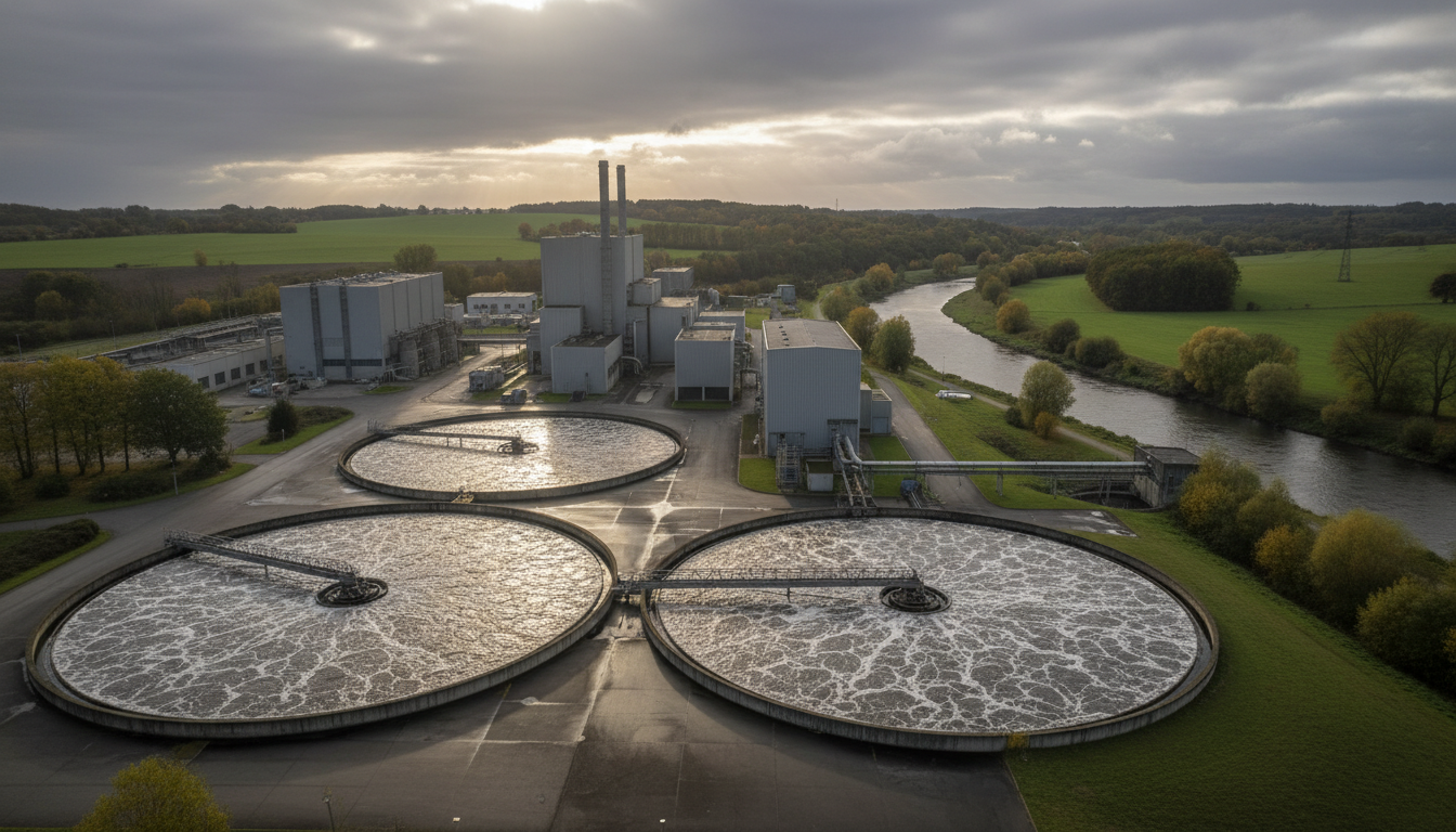Station de traitement des eaux usées près d'une rivière