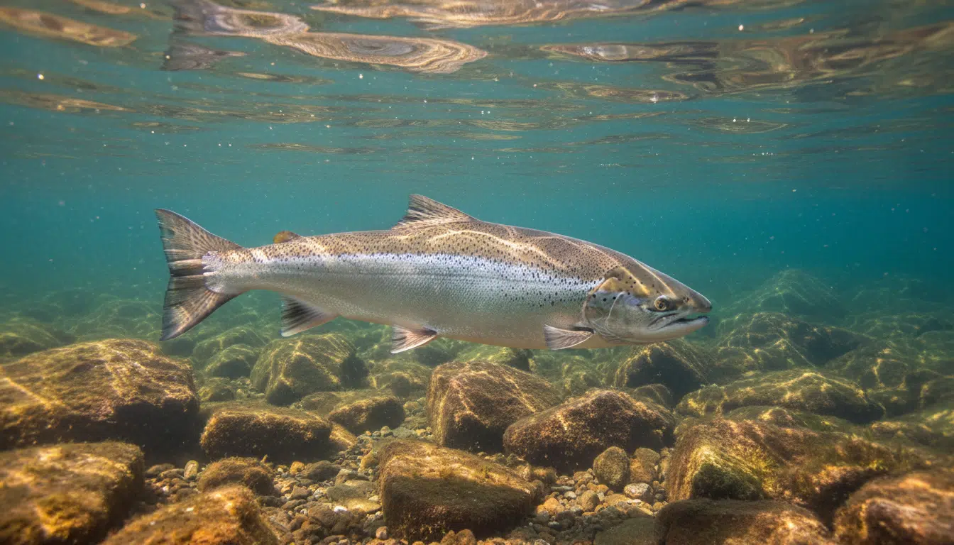 Saumon sauvage nageant dans les eaux claires du lac Vättern en Suède