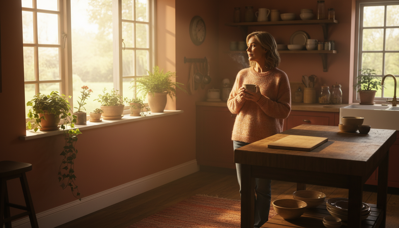 Femme profitant de ses 30 minutes sans écran après le réveil