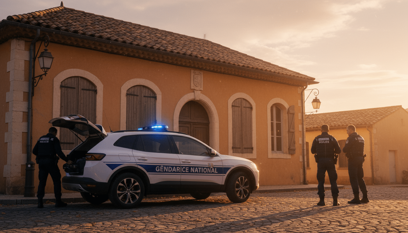 Véhicule de gendarmerie devant un bâtiment municipal provençal