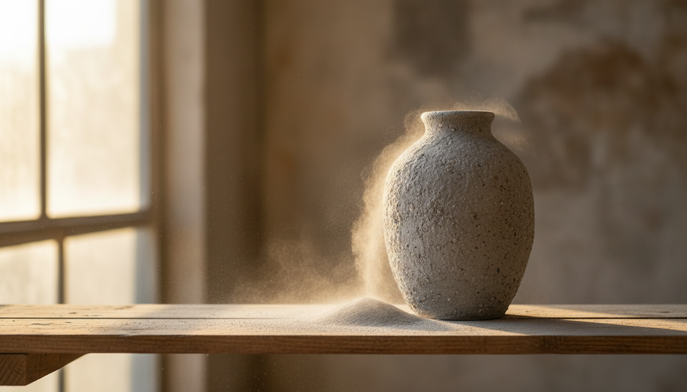 Urne funéraire ouverte contenant du béton sec