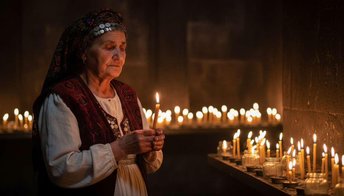 Commémoration du génocide arménien avec bougie et femme âgée