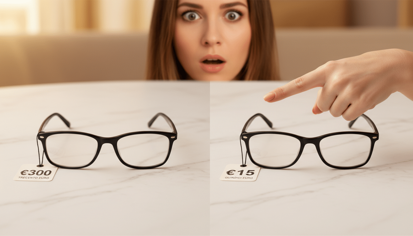 Comparaison de prix entre deux paires de lunettes identiques