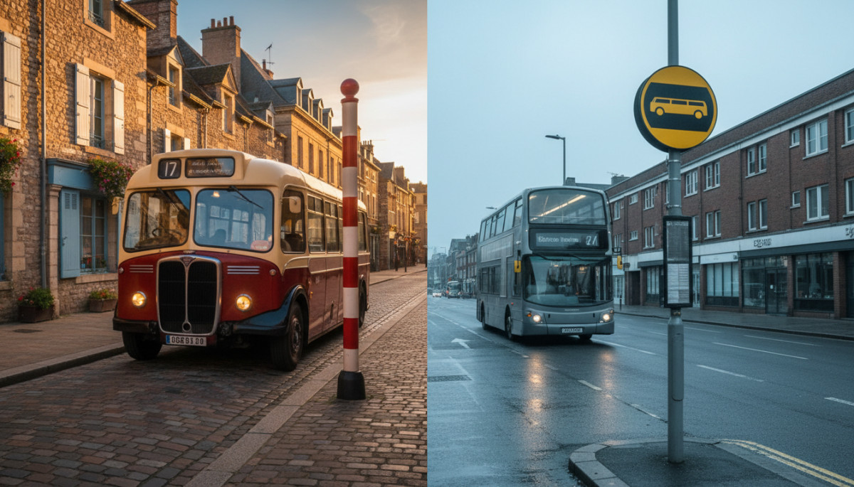 Comparaison entre arrêt de bus français et anglais