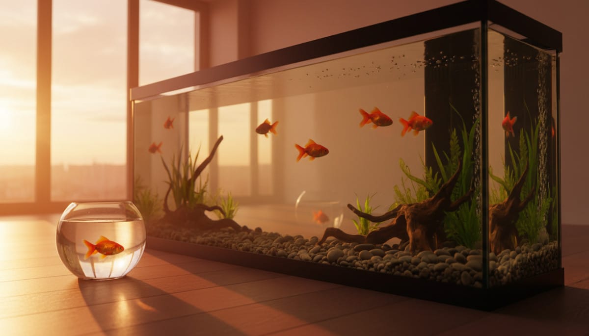 Comparaison entre bocal rond et grand aquarium