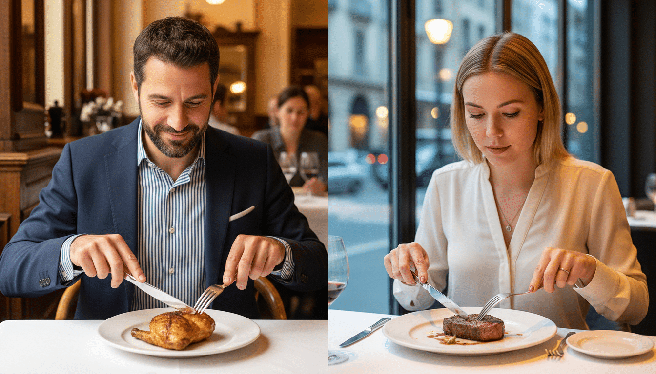 Comparaison façon de tenir la fourchette France et États-Unis