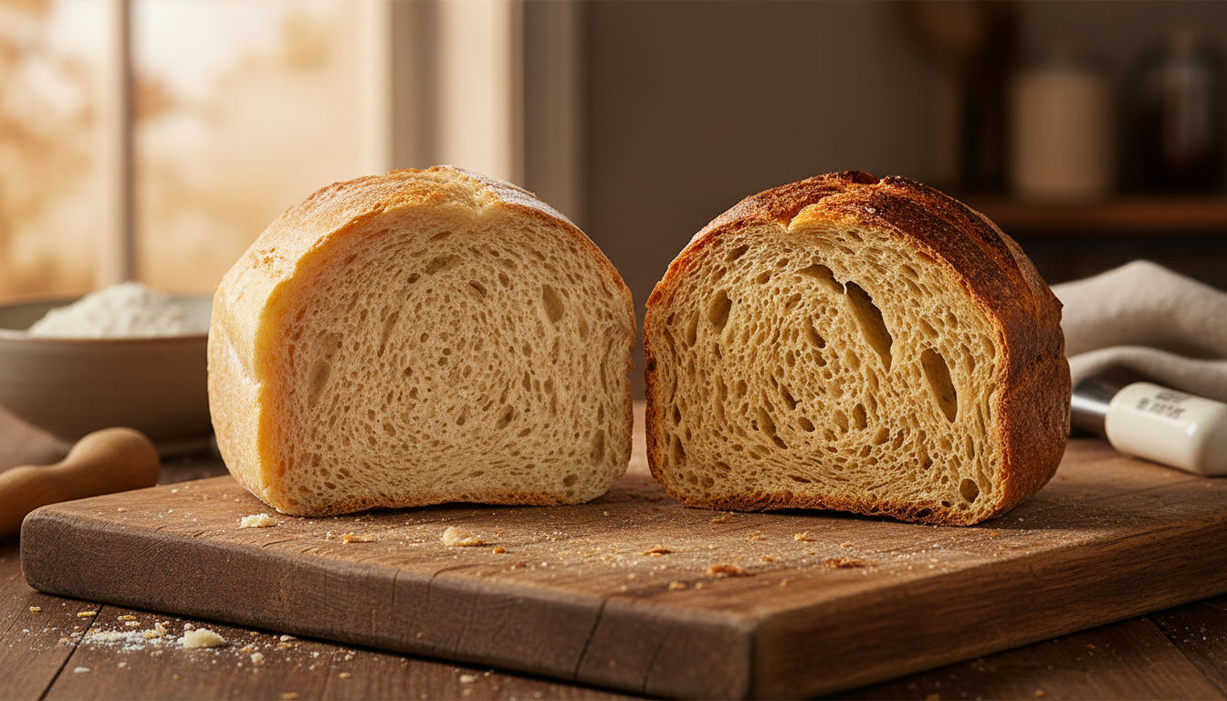 comparaison mie dense et mie aérée d'un pain
