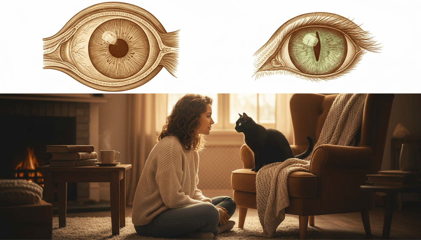 Comparaison œil humain et œil de chat en lumière tamisée