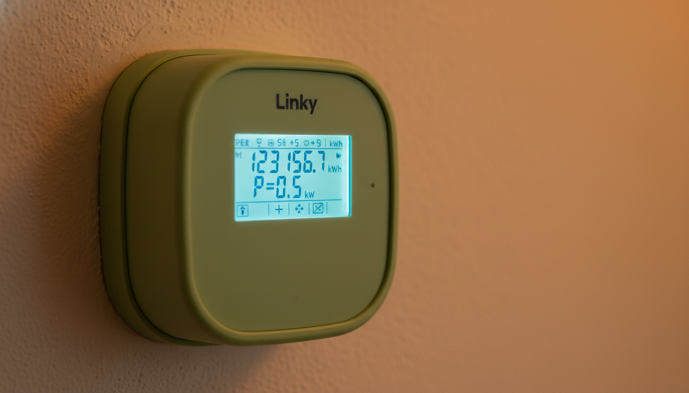Compteur Linky avec écran numérique allumé