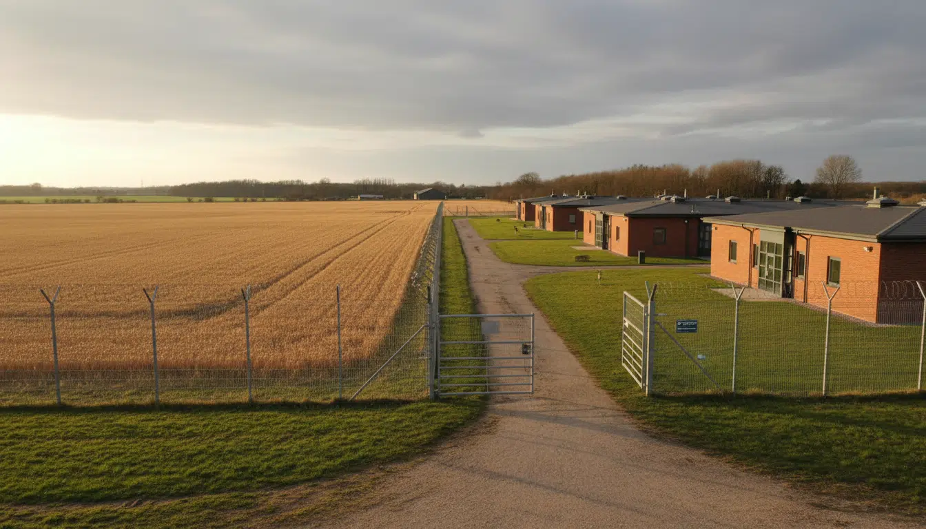 Prison ouverte britannique avec clôture basse dans le Lincolnshire