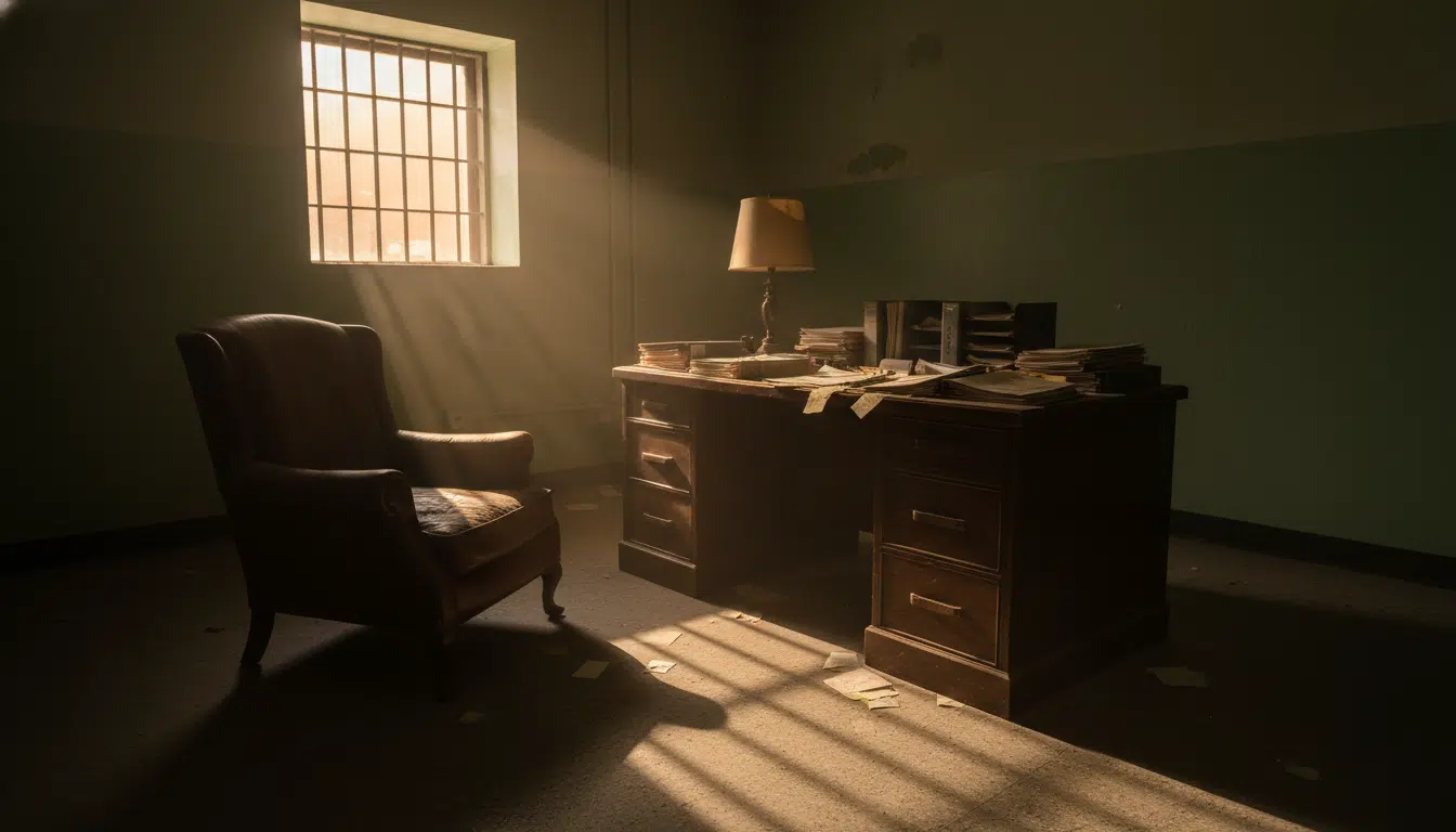 Bureau de psychologue en milieu carcéral avec dossiers