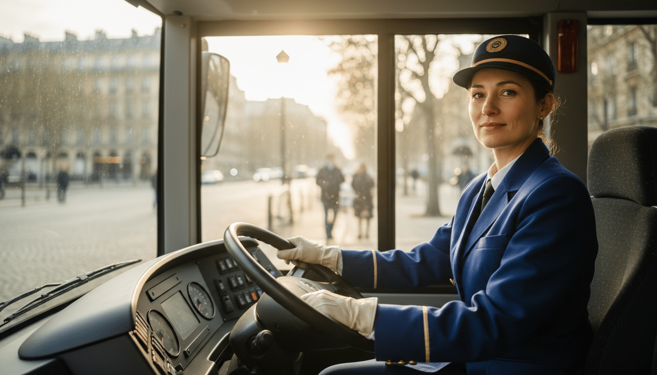 Conductrice de bus marseillaise au volant en uniforme