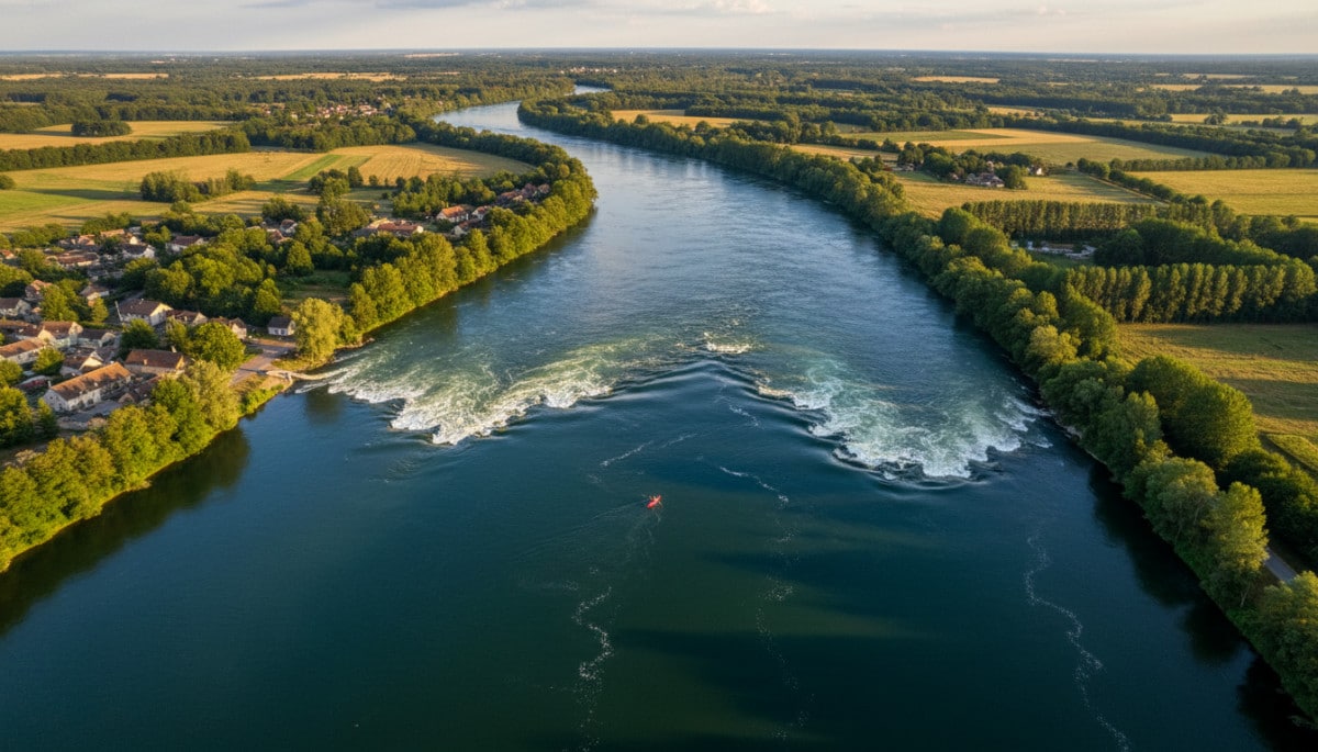 Confluence de l'Allier et de la Loire vue du ciel