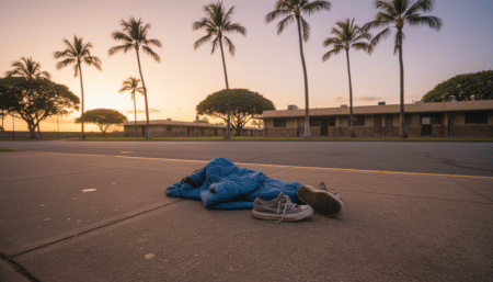 Trottoir devant un refuge pour sans-abri à Honolulu