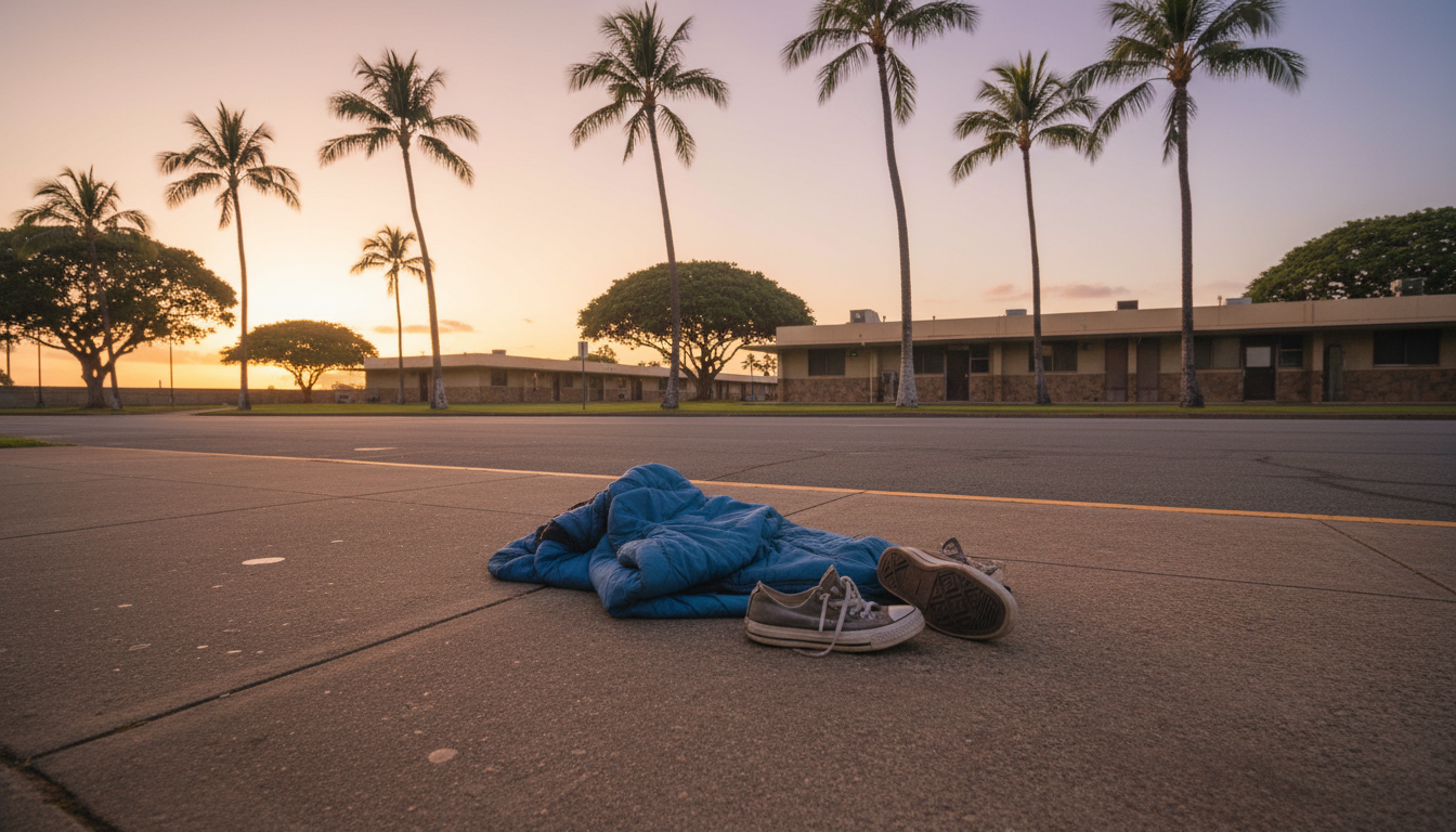 Trottoir devant un refuge pour sans-abri à Honolulu