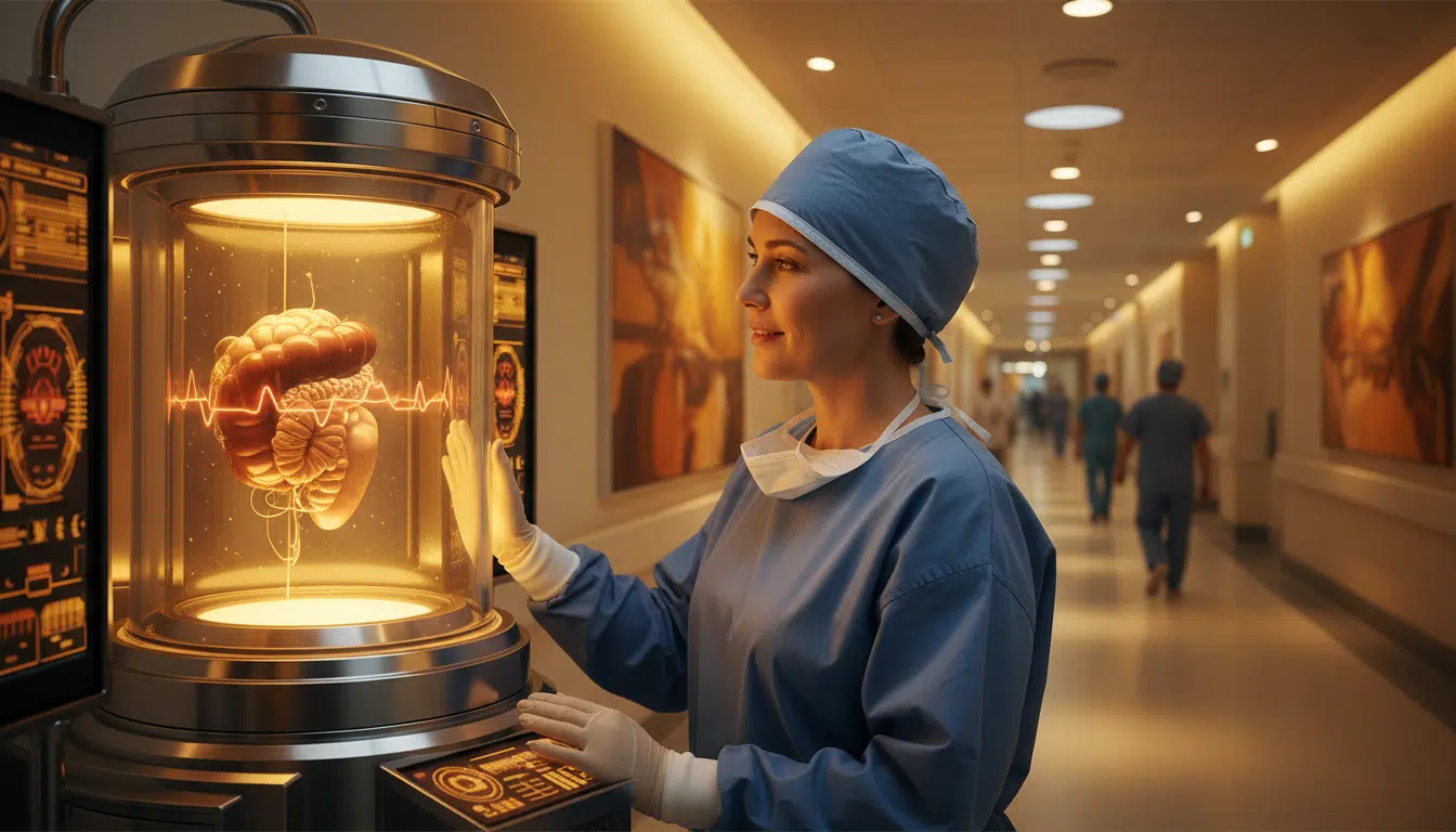 Chirurgienne devant une chambre de préservation d'organes
