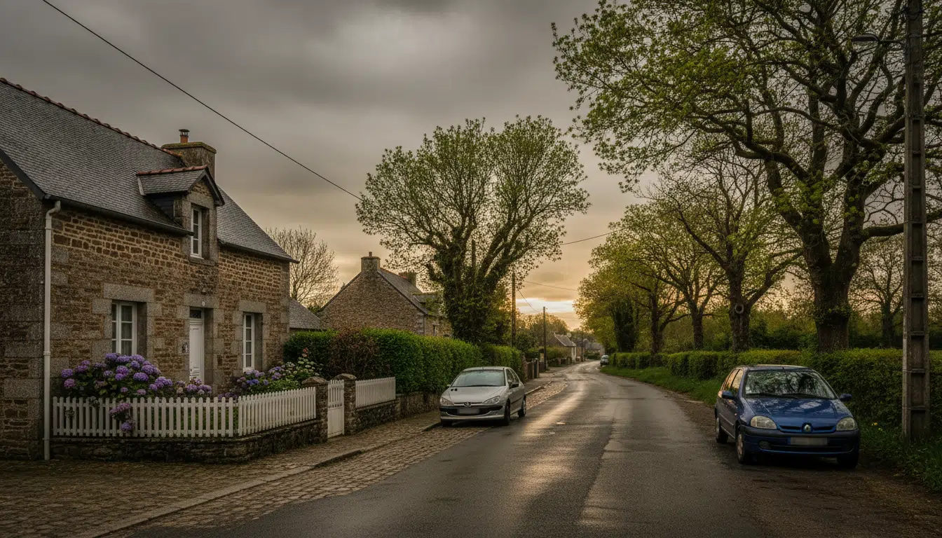 Rue calme d'un village breton des Côtes-d'Armor