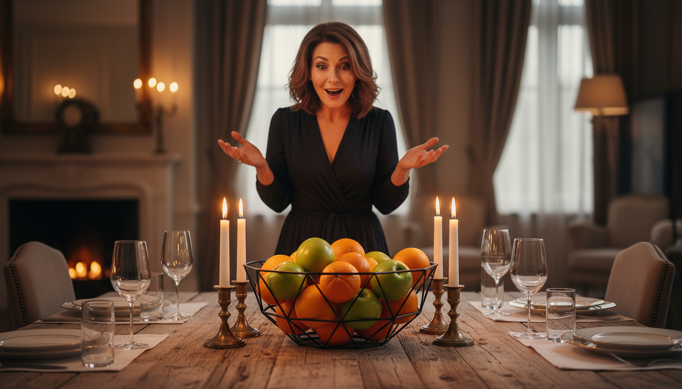 Coupe à fruits en fil métallique sur une table de dîner