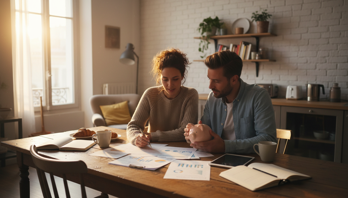 Couple consultant leur épargne et documents financiers