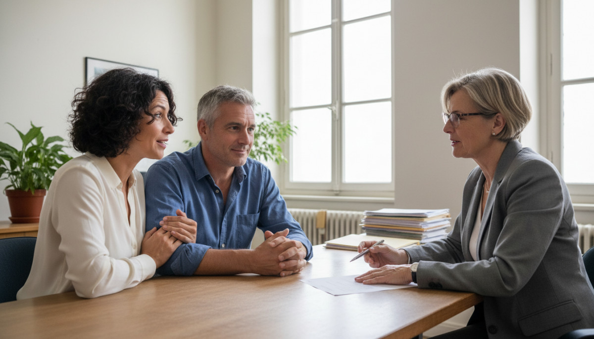 Couple consultant un conseiller aux prud'hommes sur le dédit-formation