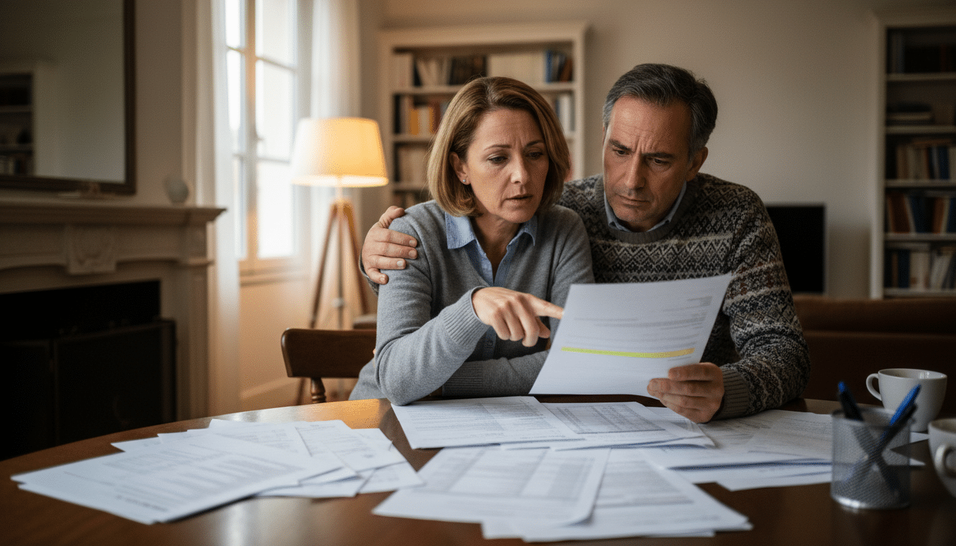 Couple examinant relevés bancaires litige virement