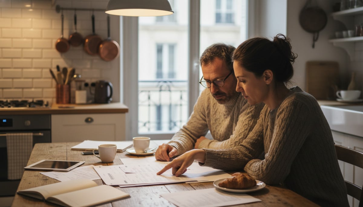 Couple examinant un contrat de vente immobilière